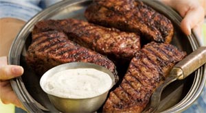 Black Pepper New York Strip Steaks with Horseradish Sauce