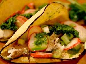 Fish Tacos With Salsa Verde and  Radish Salad